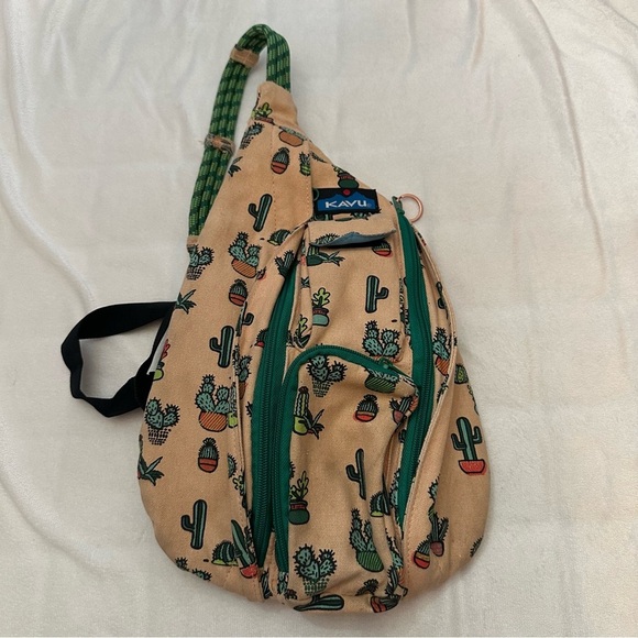 KAVU mini rope bag prickle perfect Cactus Print Sling Bag Tan Green 51240